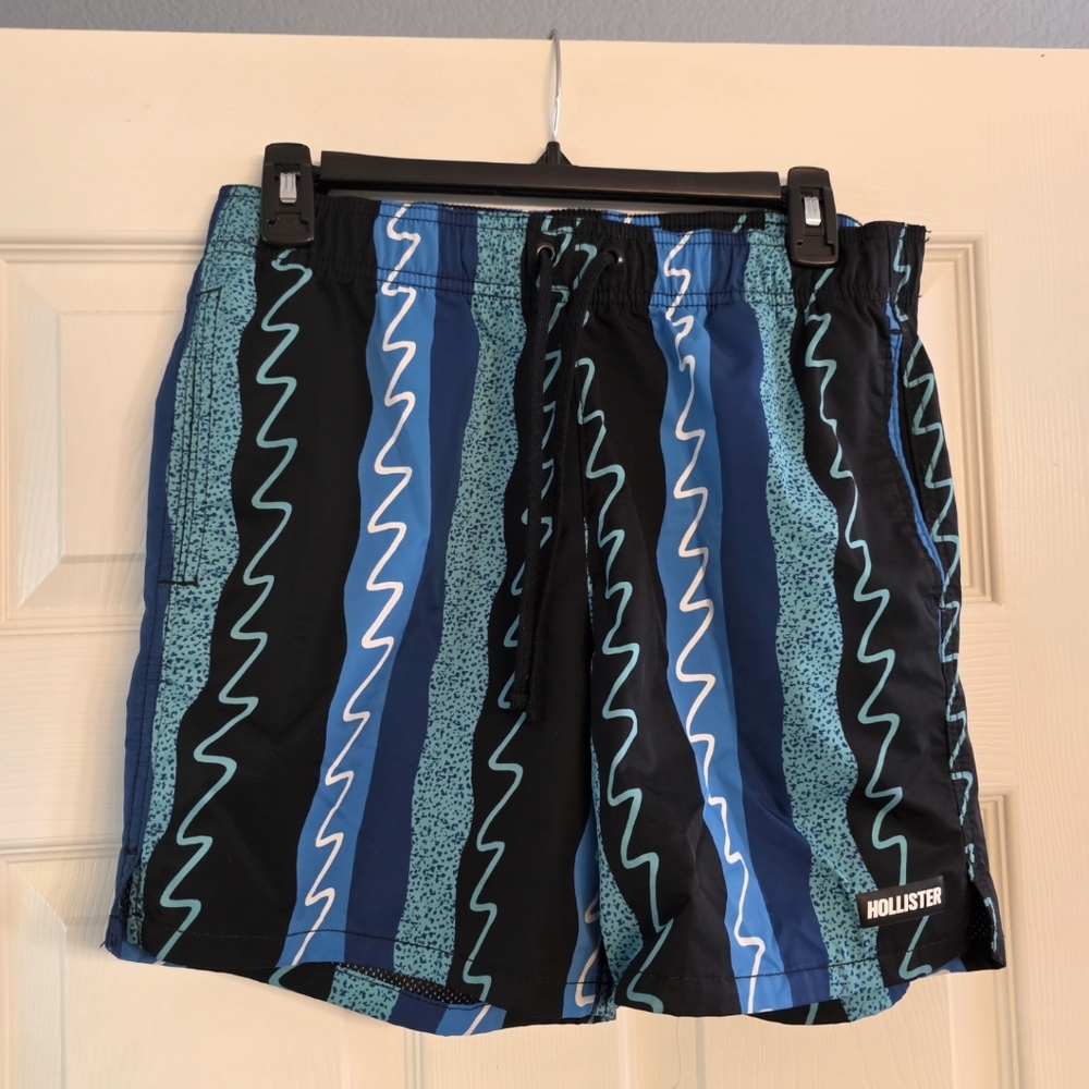 Hollister Men’s Teal & Blue Zigzag Swim Shorts